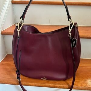 Coach Burgundy Leather Shoulder Hobo Bag with Gold Hardware